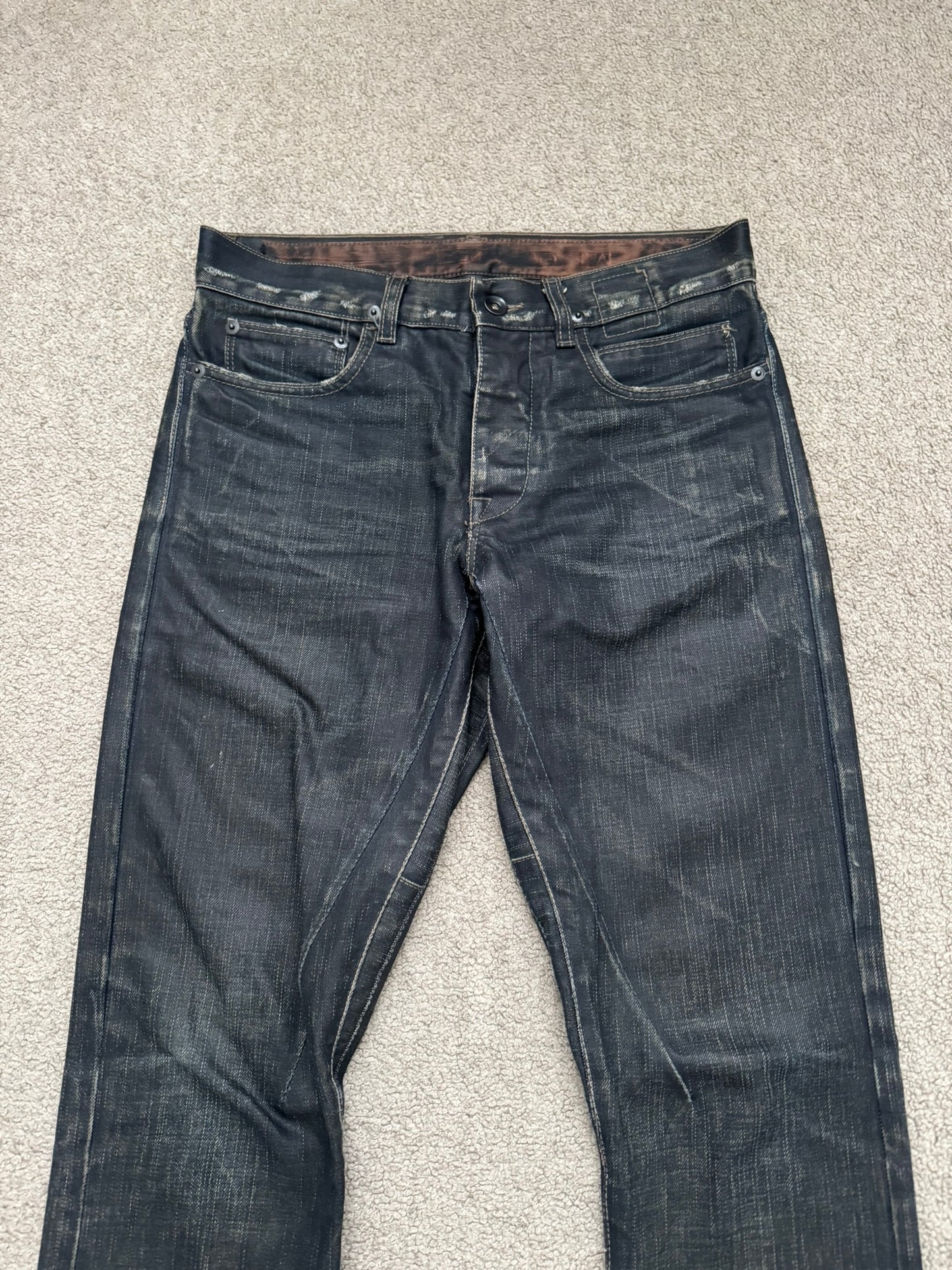 SS09 Rick Owens DRKSHDW "Strutter" Dark Indigo Waxed Detroit Denim Jeans