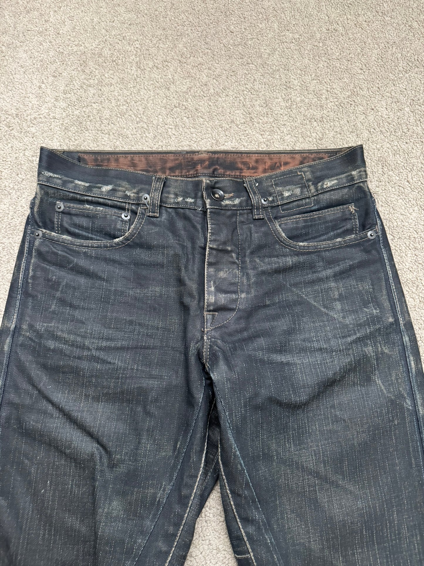 SS09 Rick Owens DRKSHDW "Strutter" Dark Indigo Waxed Detroit Denim Jeans