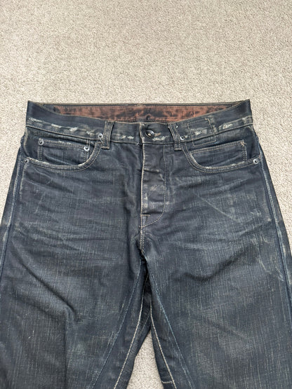 SS09 Rick Owens DRKSHDW "Strutter" Dark Indigo Waxed Detroit Denim Jeans