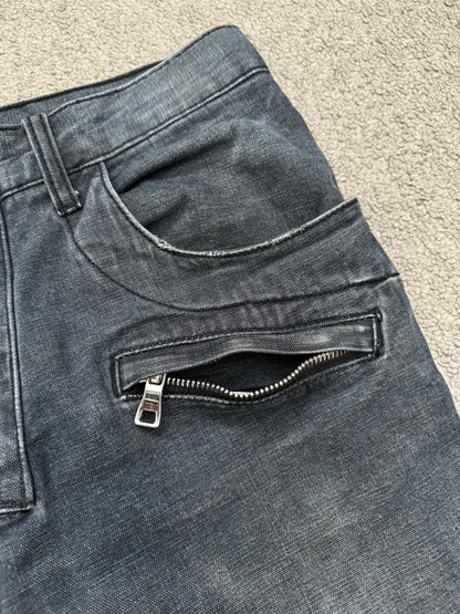 Balmain by Christophe Decarnin Grey/Blue Faded Zip Biker Denim Jeans