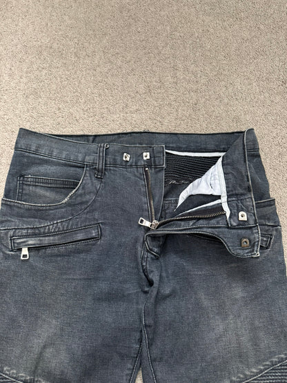 Balmain by Christophe Decarnin Grey/Blue Faded Zip Biker Denim Jeans