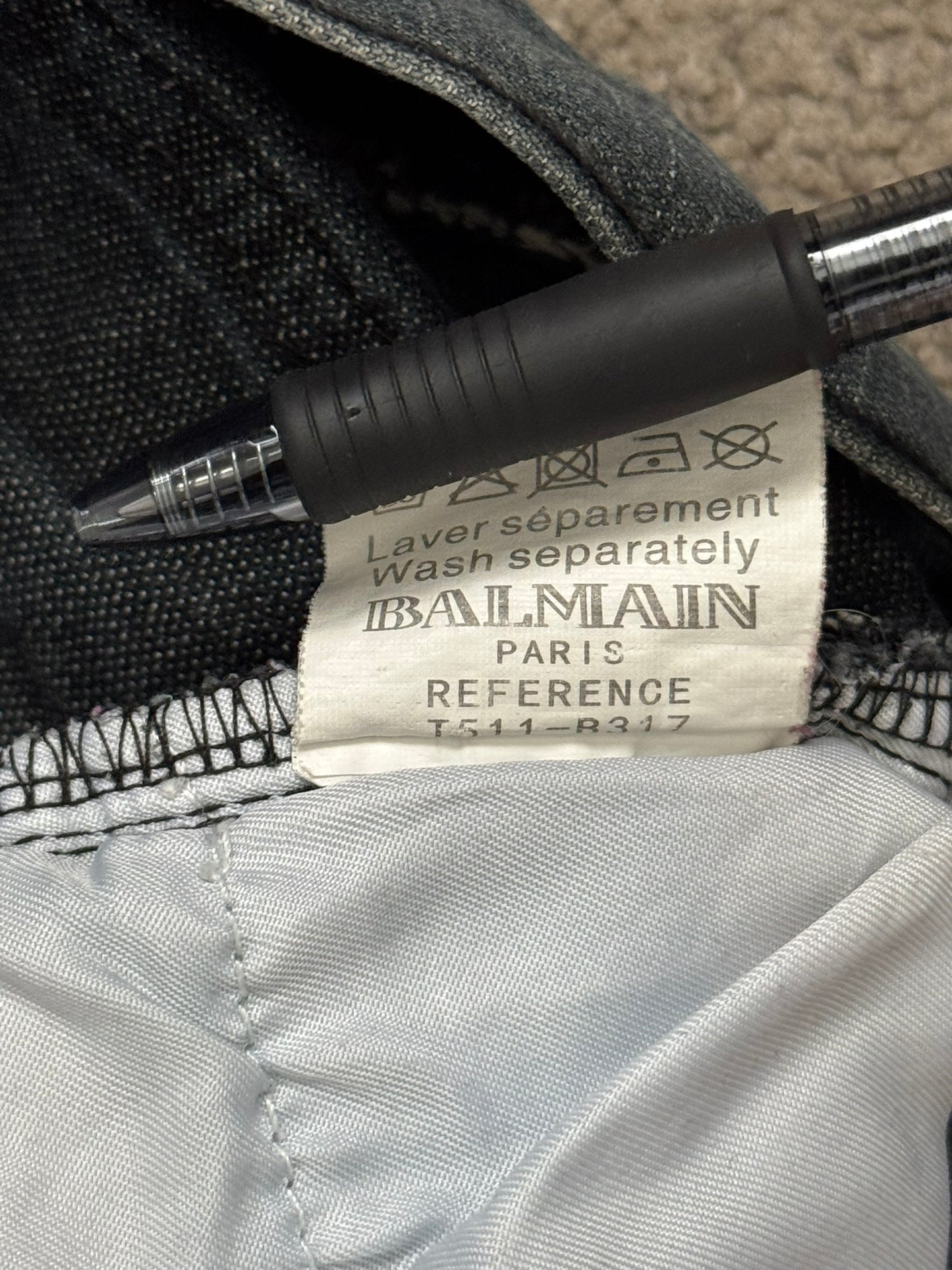 Balmain by Christophe Decarnin Grey/Blue Faded Zip Biker Denim Jeans