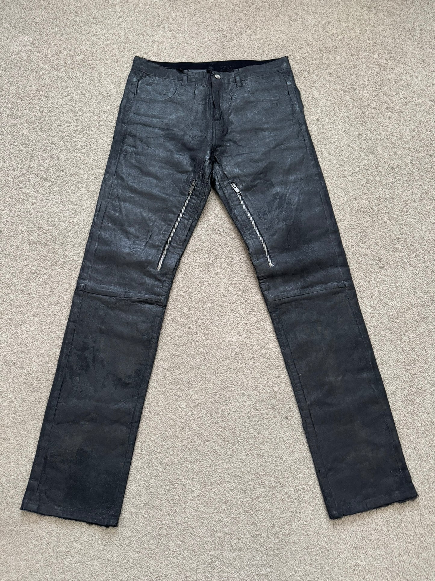 SS21 Givenchy Black Painted Waxed Crackled Distressed Denim Jeans