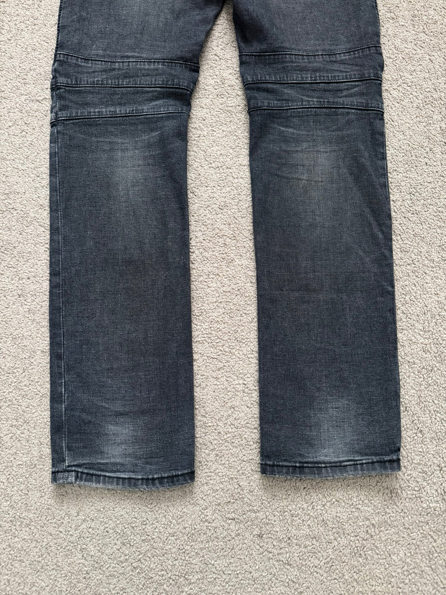 Balmain by Christophe Decarnin Grey/Blue Faded Zip Biker Denim Jeans