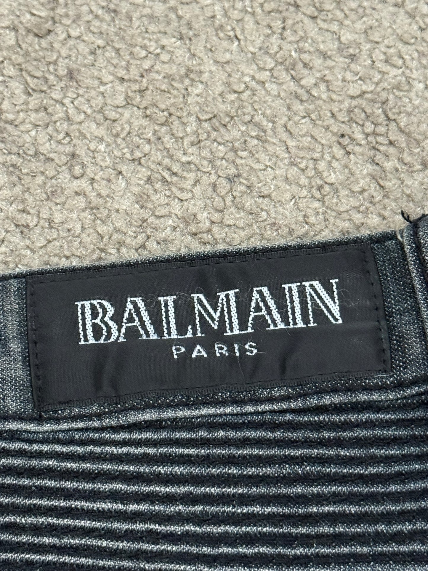 Balmain by Christophe Decarnin Grey/Blue Faded Zip Biker Denim Jeans