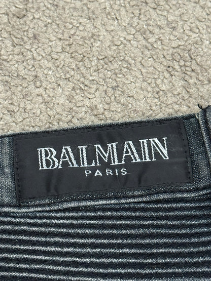Balmain by Christophe Decarnin Grey/Blue Faded Zip Biker Denim Jeans