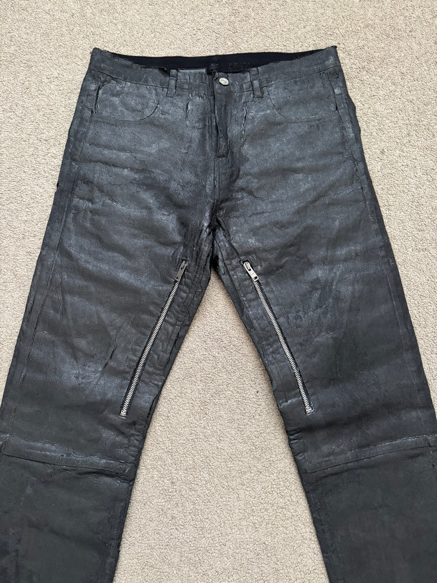 SS21 Givenchy Black Painted Waxed Crackled Distressed Denim Jeans