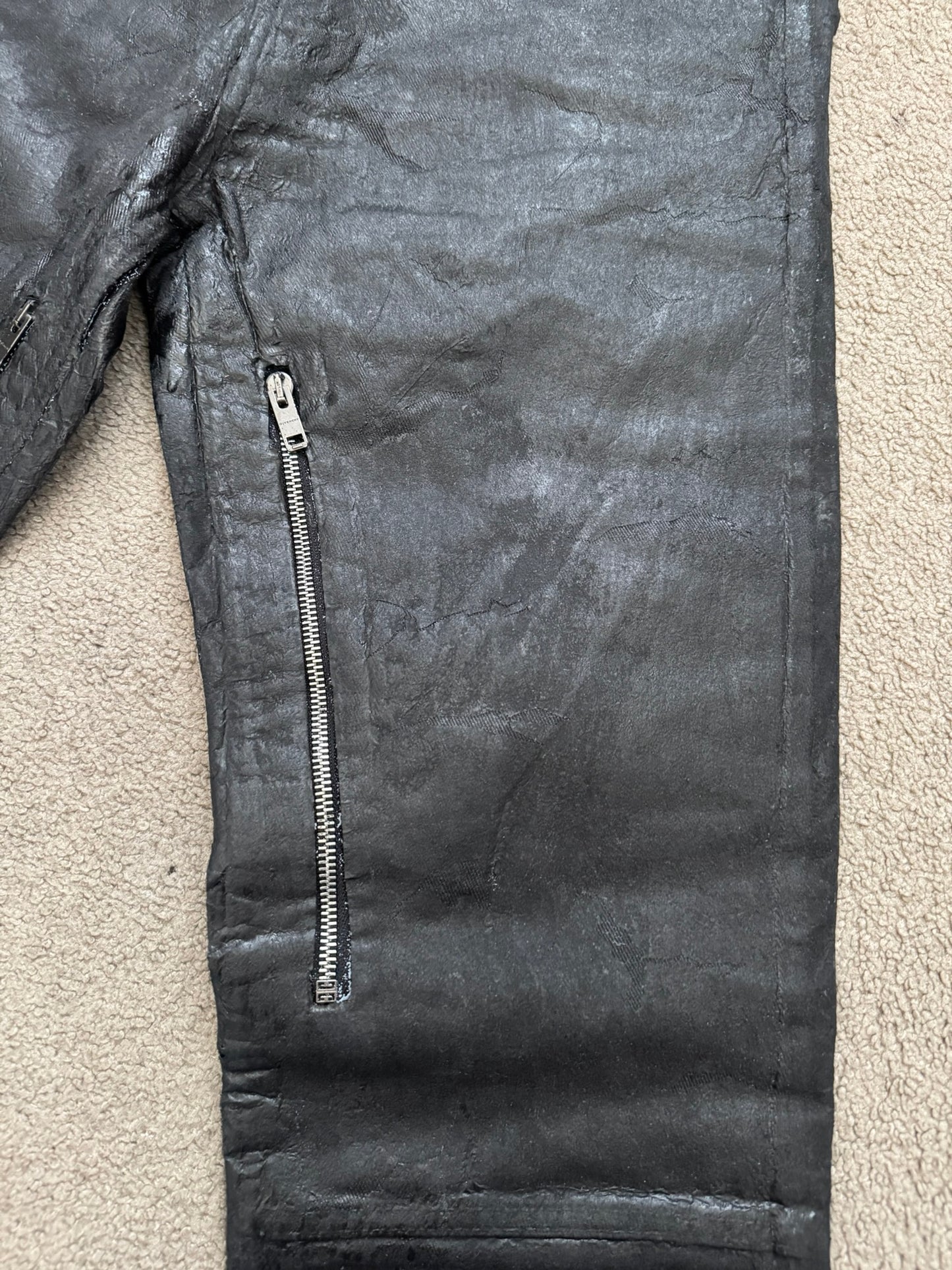 SS21 Givenchy Black Painted Waxed Crackled Distressed Denim Jeans