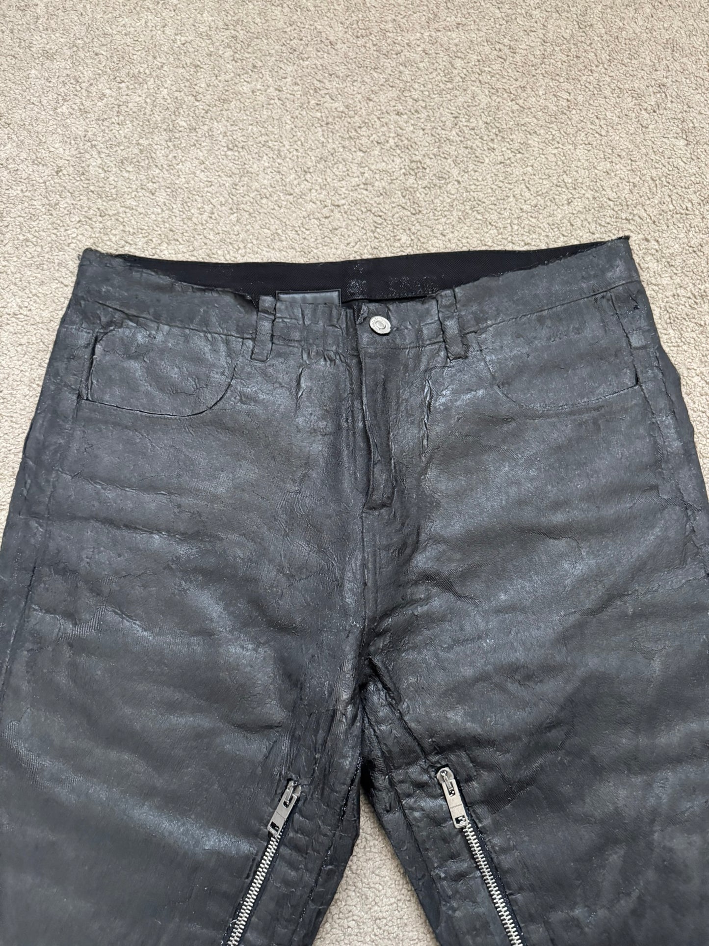 SS21 Givenchy Black Painted Waxed Crackled Distressed Denim Jeans