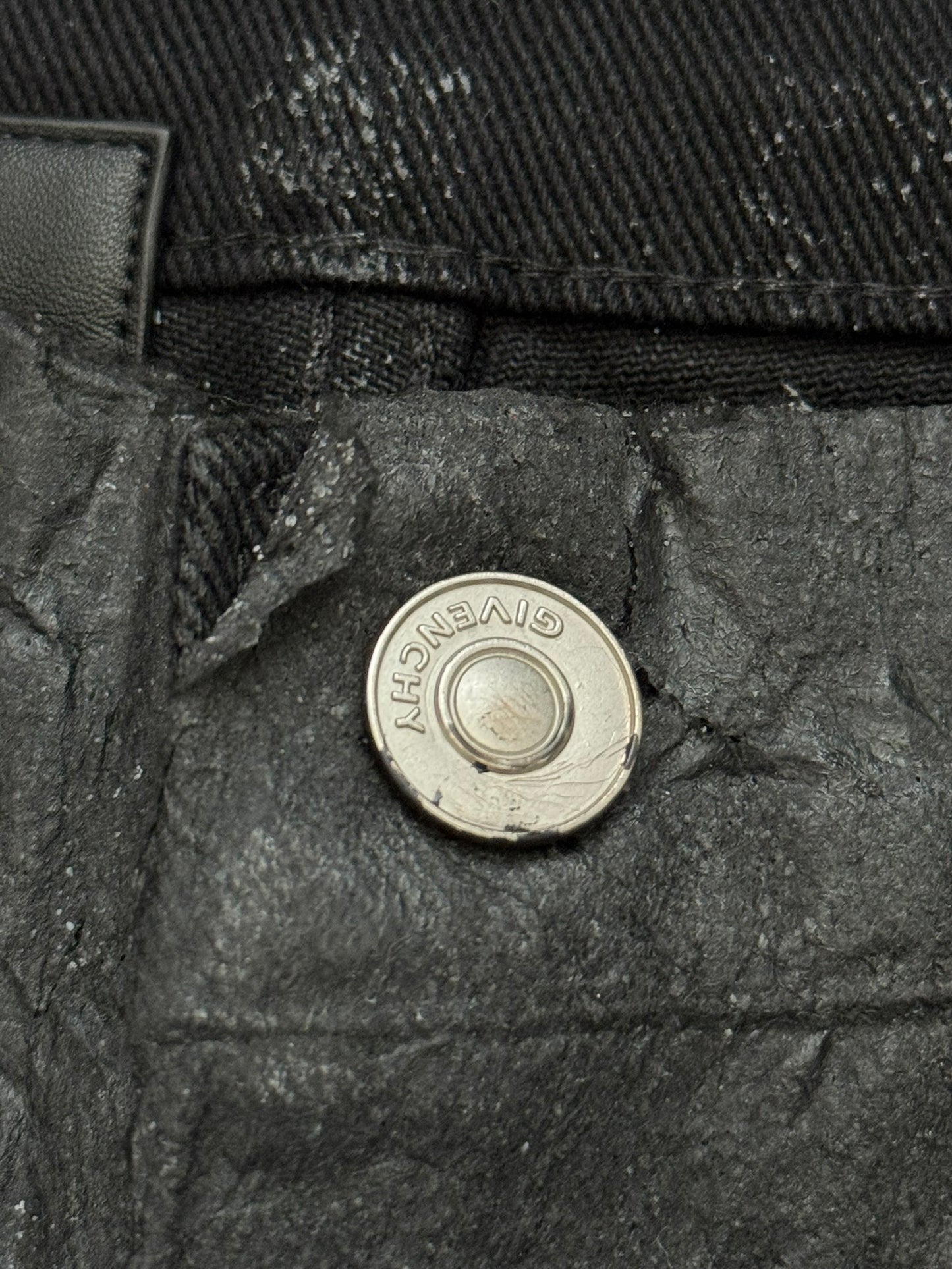 SS21 Givenchy Black Painted Waxed Crackled Distressed Denim Jeans