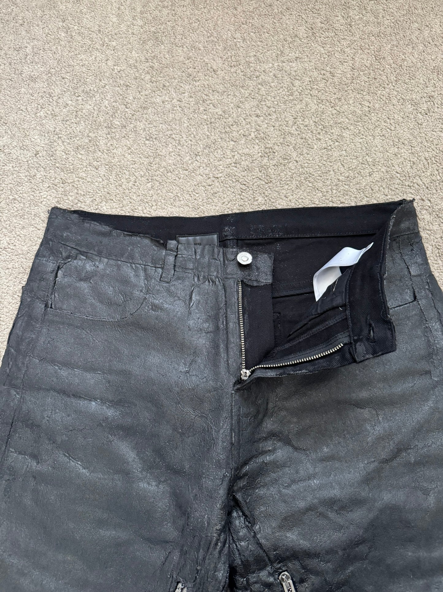 SS21 Givenchy Black Painted Waxed Crackled Distressed Denim Jeans