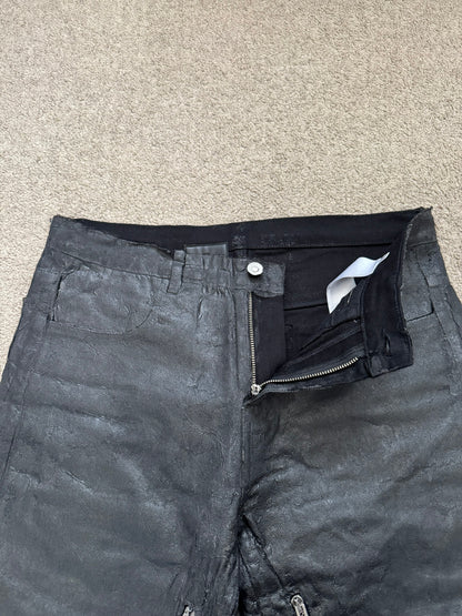 SS21 Givenchy Black Painted Waxed Crackled Distressed Denim Jeans