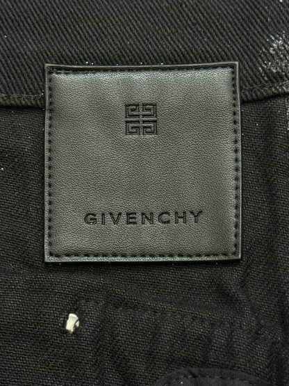 SS21 Givenchy Black Painted Waxed Crackled Distressed Denim Jeans
