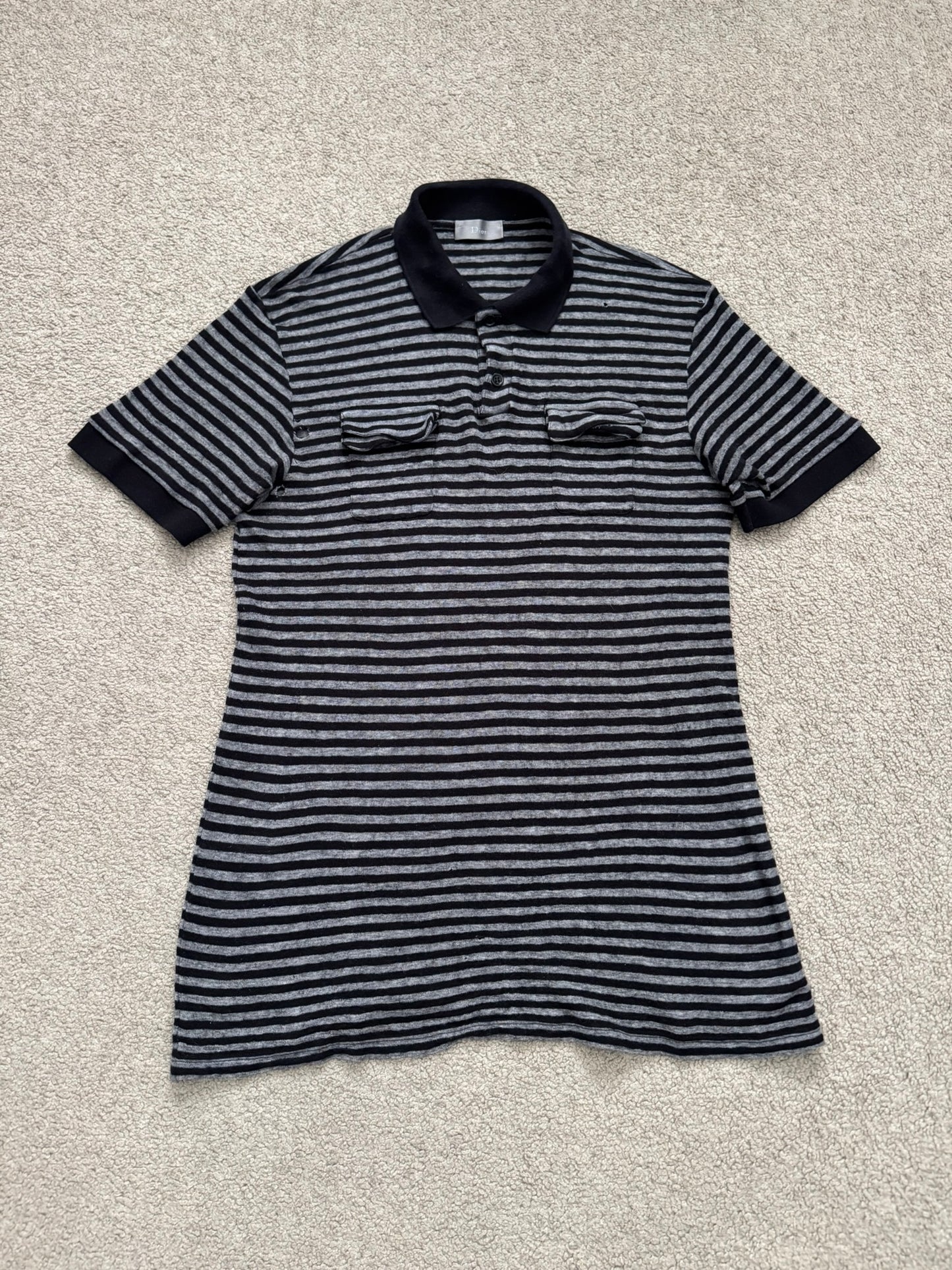 AW06 Dior Homme by Hedi Slimane Striped Cargo Wool Polo Shirt