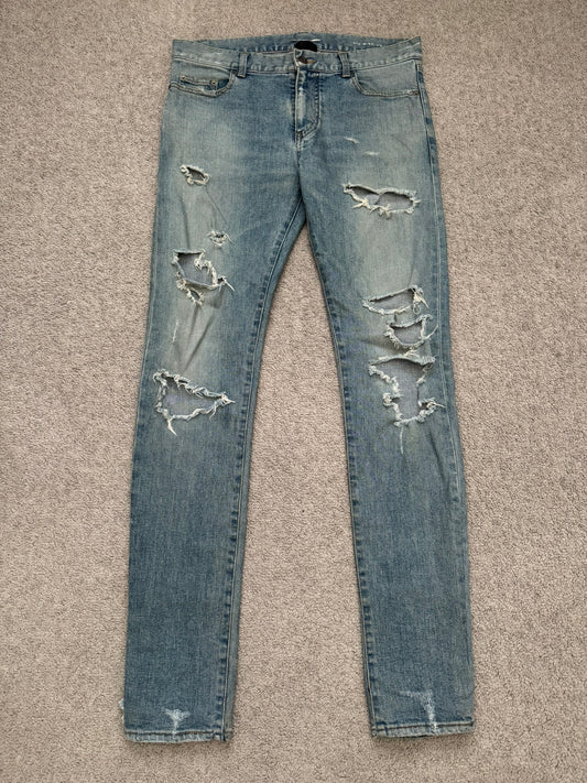 FW15 Saint Laurent by Hedi Slimane Crash Distressed D02 Denim Jeans