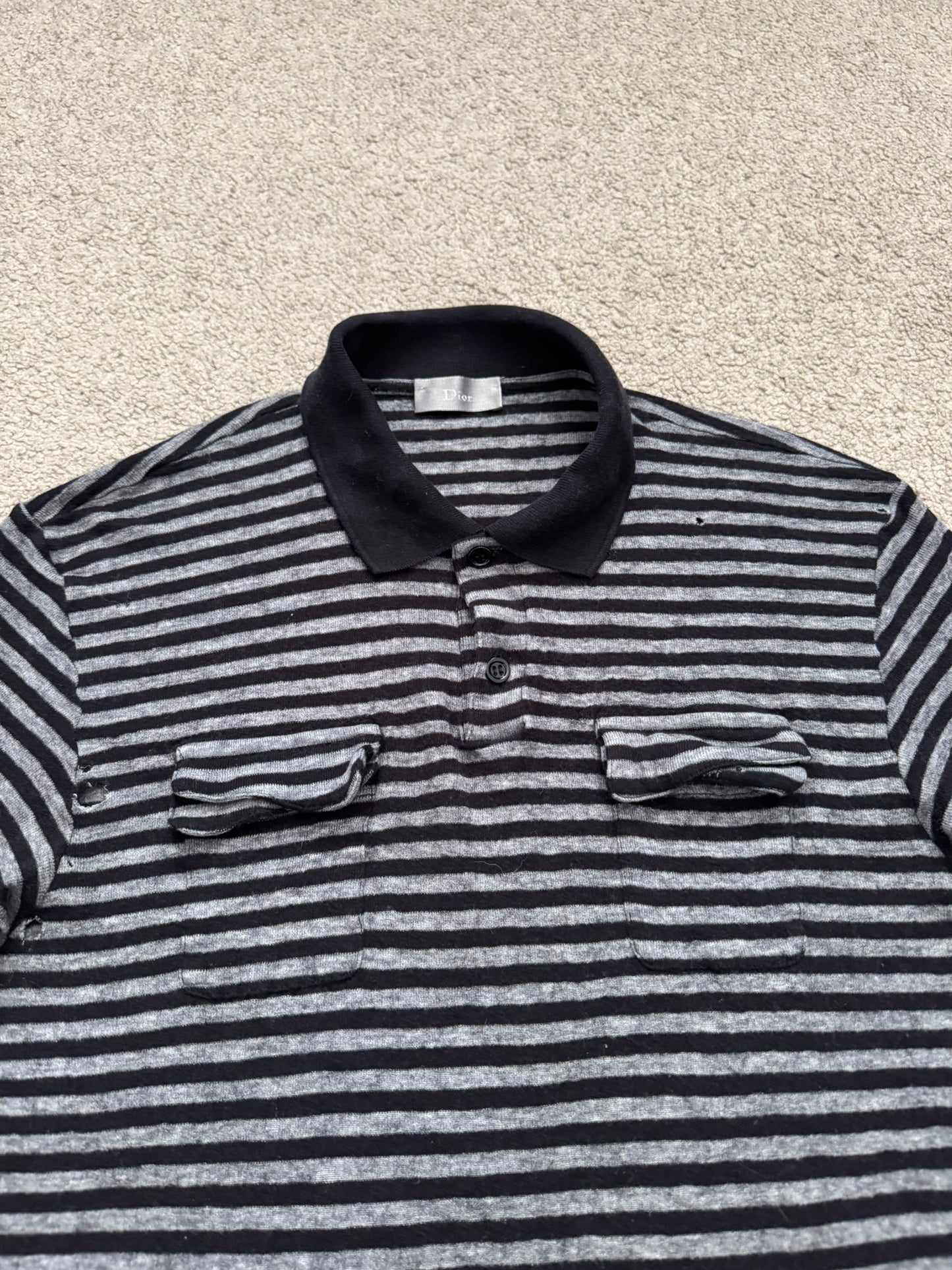 AW06 Dior Homme by Hedi Slimane Striped Cargo Wool Polo Shirt