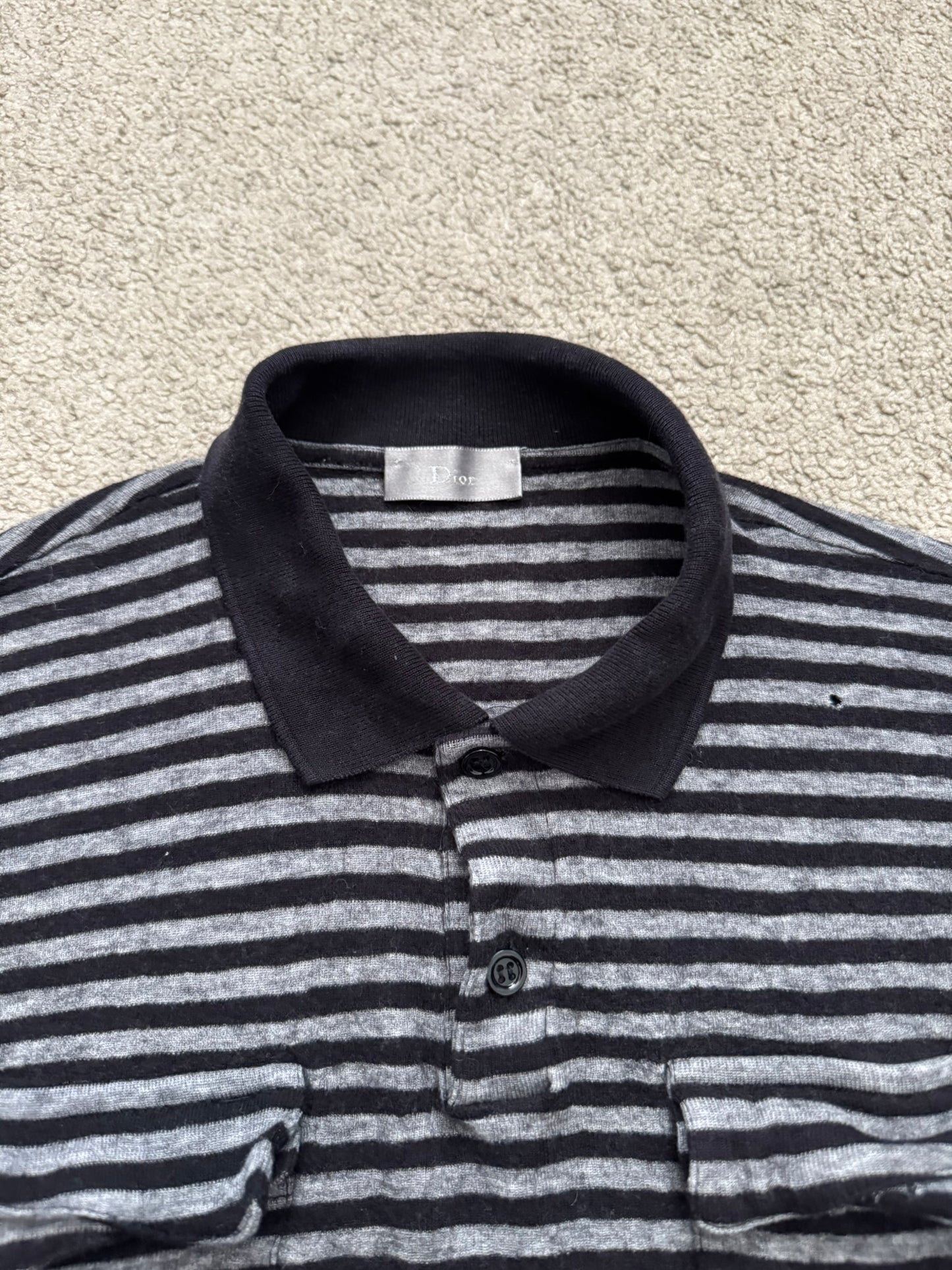 AW06 Dior Homme by Hedi Slimane Striped Cargo Wool Polo Shirt