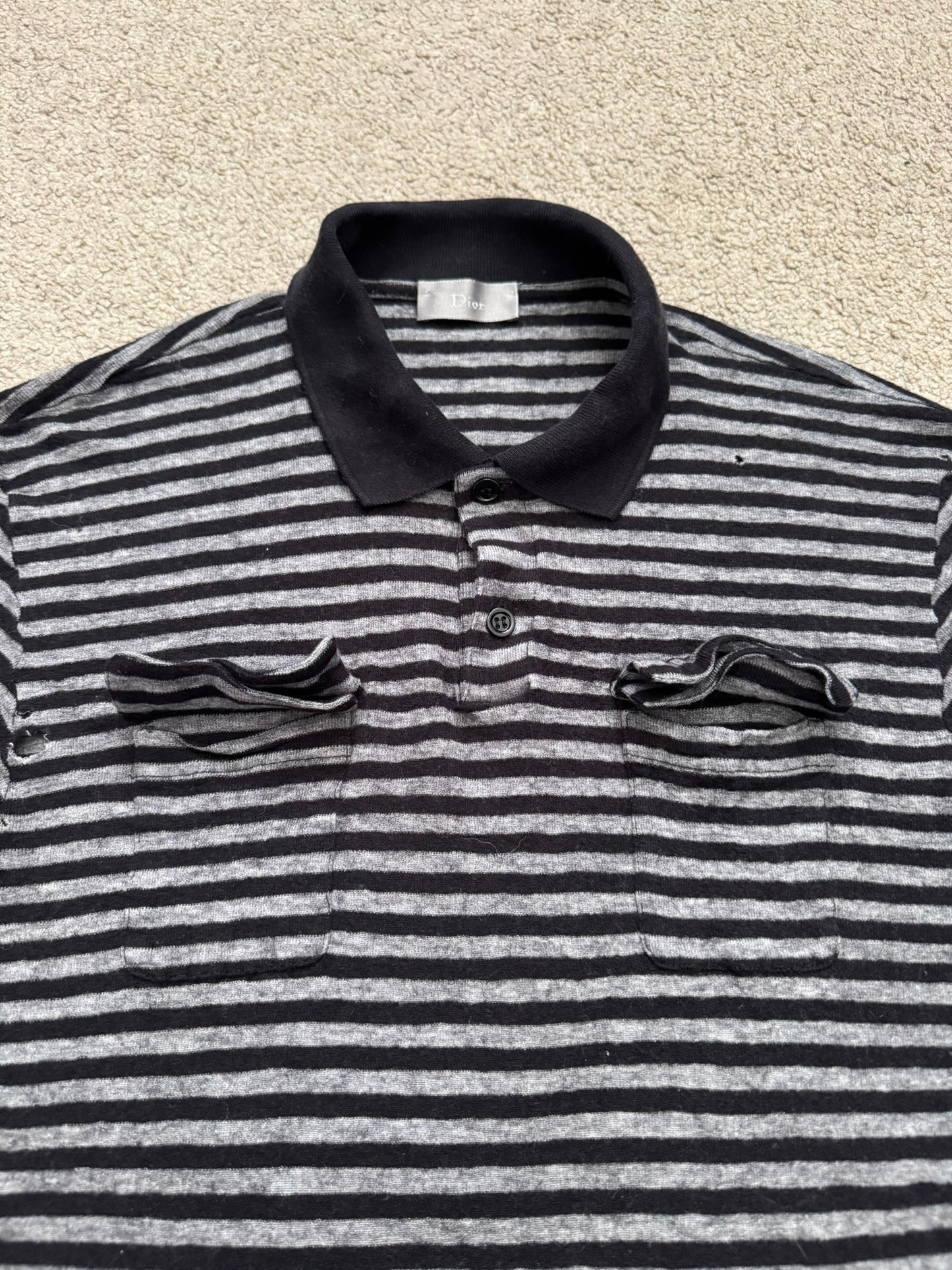 AW06 Dior Homme by Hedi Slimane Striped Cargo Wool Polo Shirt