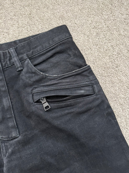 Balmain by Olivier Rousteing Black Waxed Zip Biker Denim Jeans