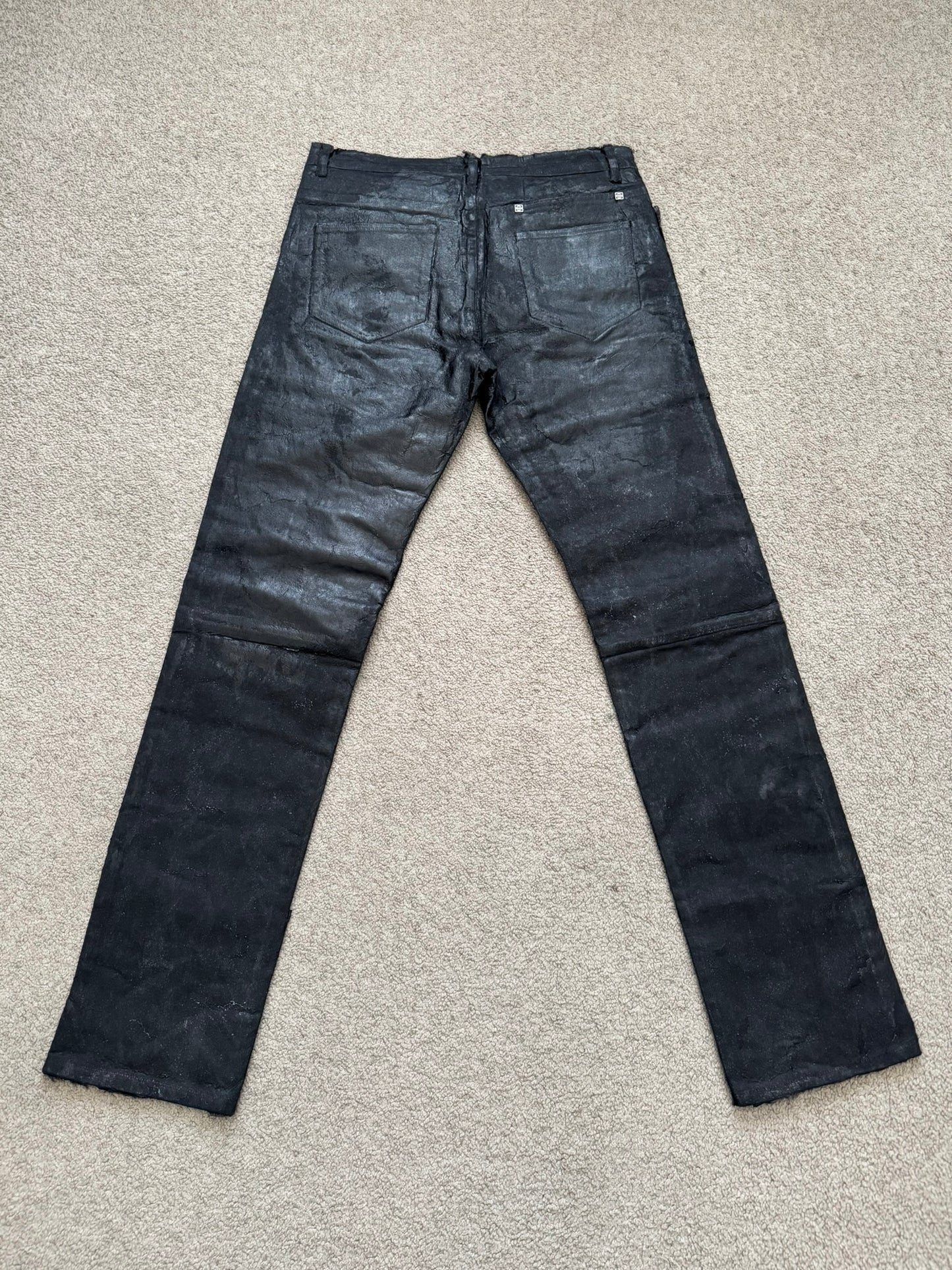 SS21 Givenchy Black Painted Waxed Crackled Distressed Denim Jeans