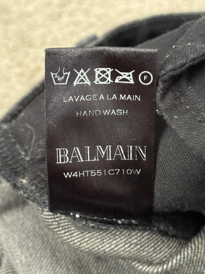 Balmain by Olivier Rousteing Black Waxed Zip Biker Denim Jeans