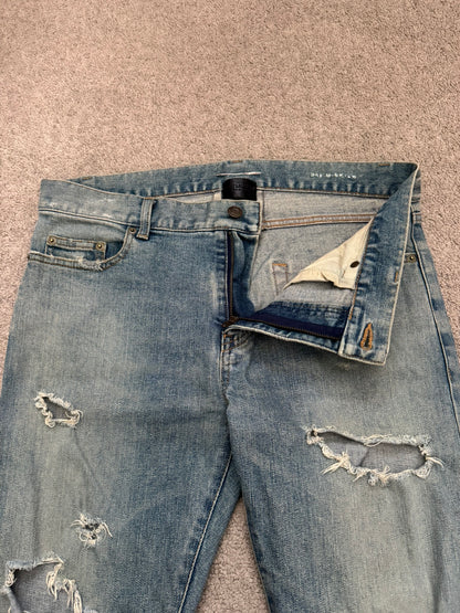 FW15 Saint Laurent by Hedi Slimane Crash Distressed D02 Denim Jeans