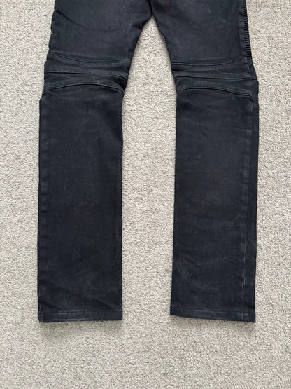 Balmain by Olivier Rousteing Black Waxed Zip Biker Denim Jeans