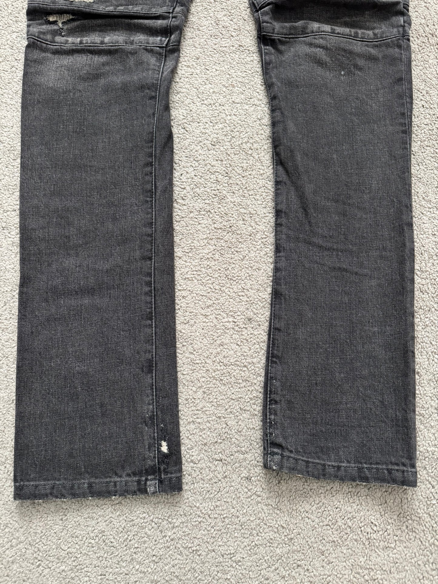 FW14 Balmain by Olivier Rousteing Grey Distressed & Faded Zip Biker Denim Jeans