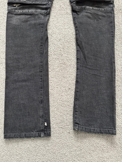 FW14 Balmain by Olivier Rousteing Grey Distressed & Faded Zip Biker Denim Jeans