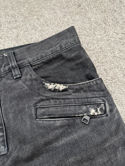 FW14 Balmain by Olivier Rousteing Grey Distressed & Faded Zip Biker Denim Jeans