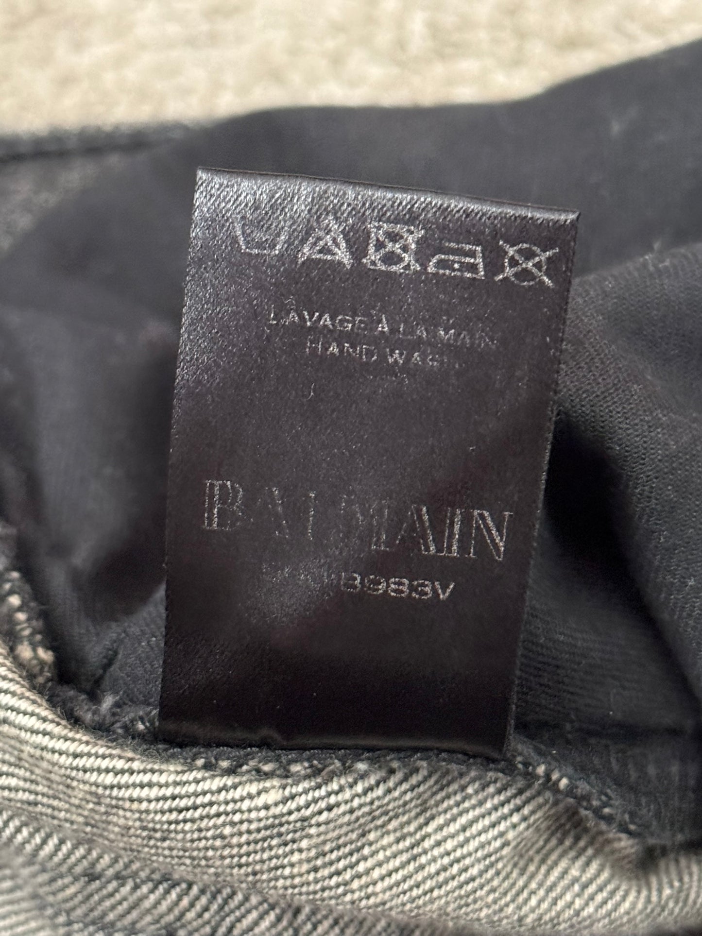 FW14 Balmain by Olivier Rousteing Grey Distressed & Faded Zip Biker Denim Jeans