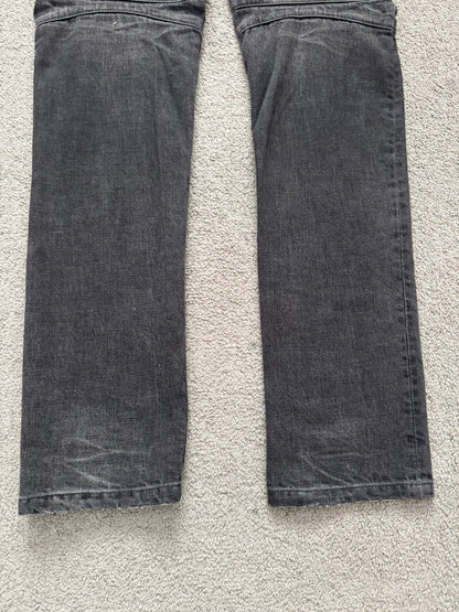 FW14 Balmain by Olivier Rousteing Grey Distressed & Faded Zip Biker Denim Jeans