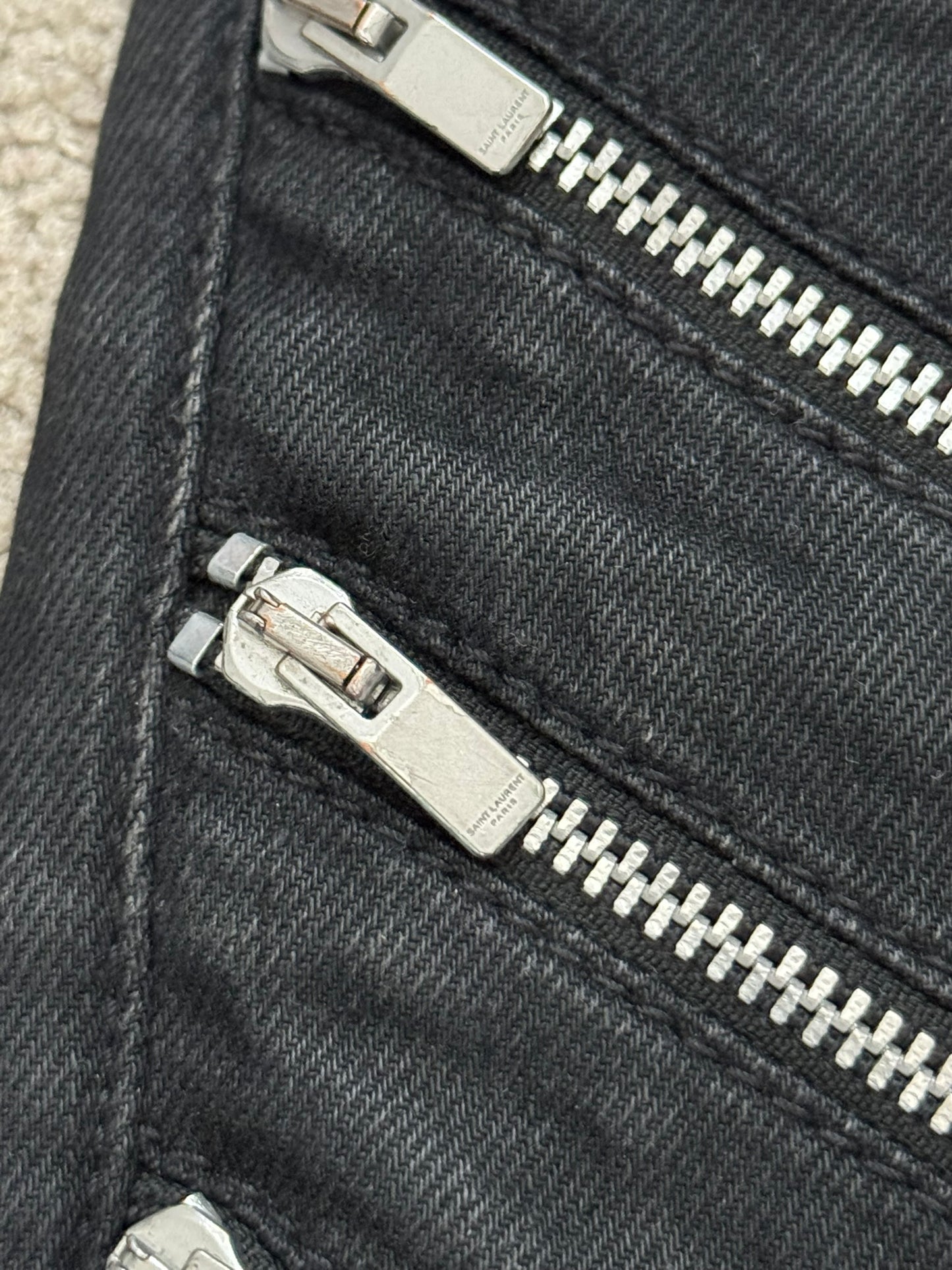 FW15 Saint Laurent by Hedi Slimane 5 Zip Biker D02 Denim Jeans