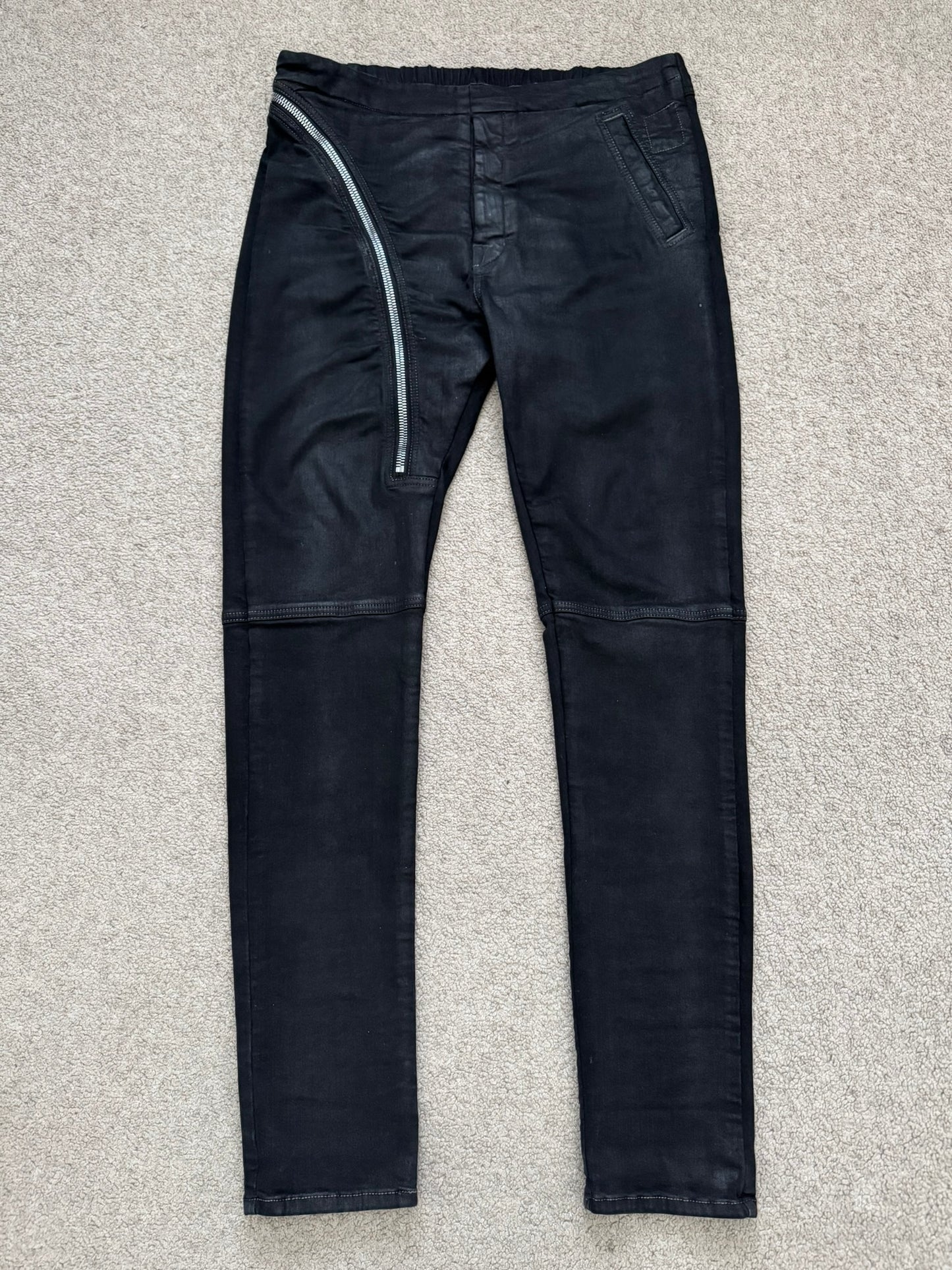 SS24 Rick Owens DRKSHDW "Lido" Black Waxed Aircut Denim Jeans