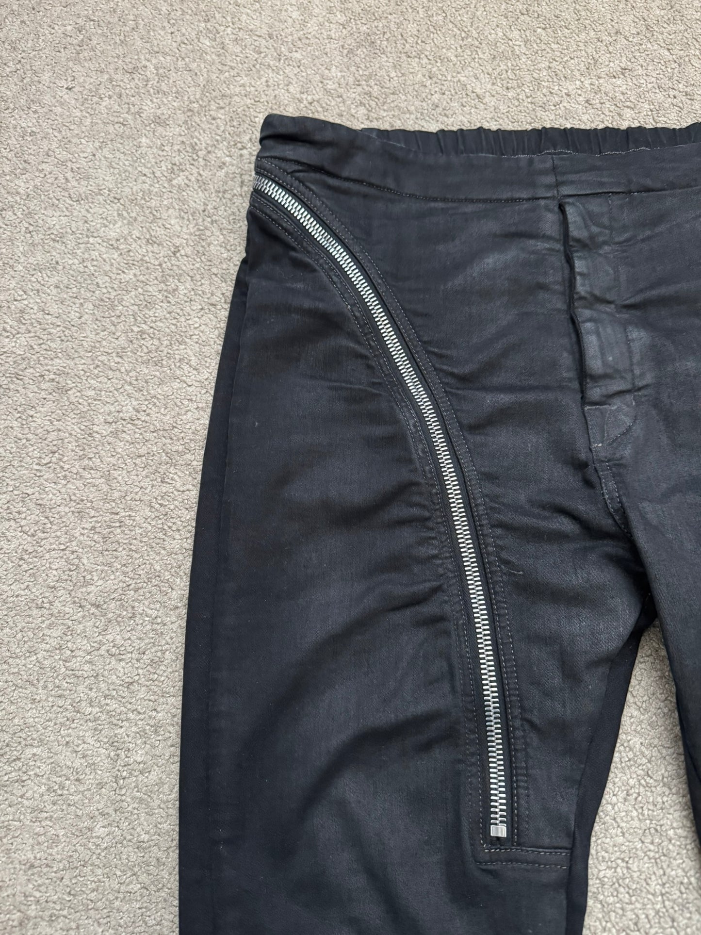 SS24 Rick Owens DRKSHDW "Lido" Black Waxed Aircut Denim Jeans