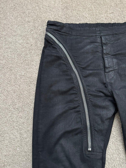 SS24 Rick Owens DRKSHDW "Lido" Black Waxed Aircut Denim Jeans