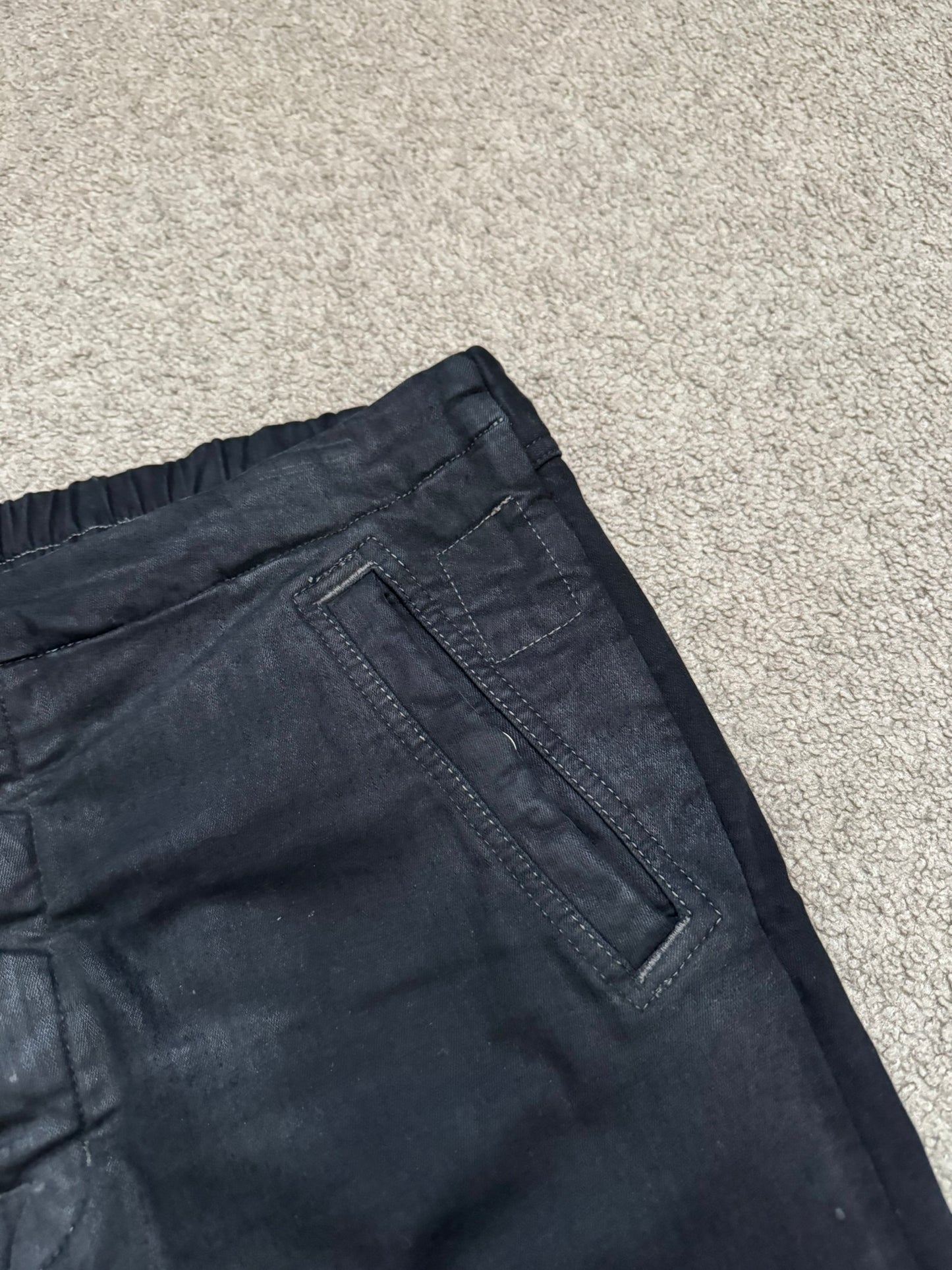 SS24 Rick Owens DRKSHDW "Lido" Black Waxed Aircut Denim Jeans