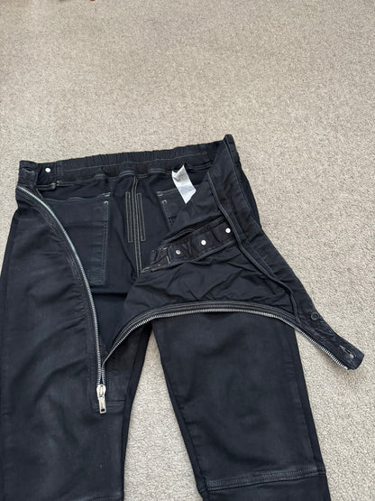 SS24 Rick Owens DRKSHDW "Lido" Black Waxed Aircut Denim Jeans