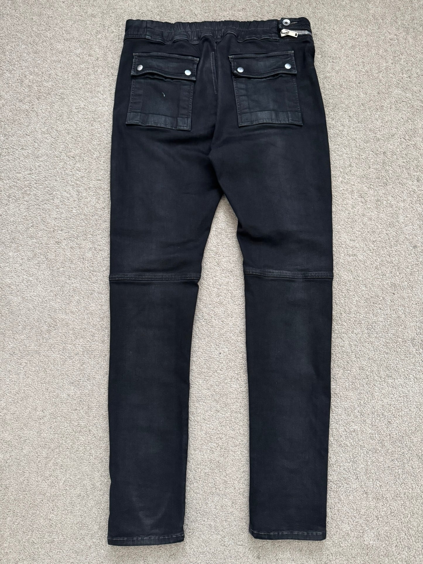 SS24 Rick Owens DRKSHDW "Lido" Black Waxed Aircut Denim Jeans