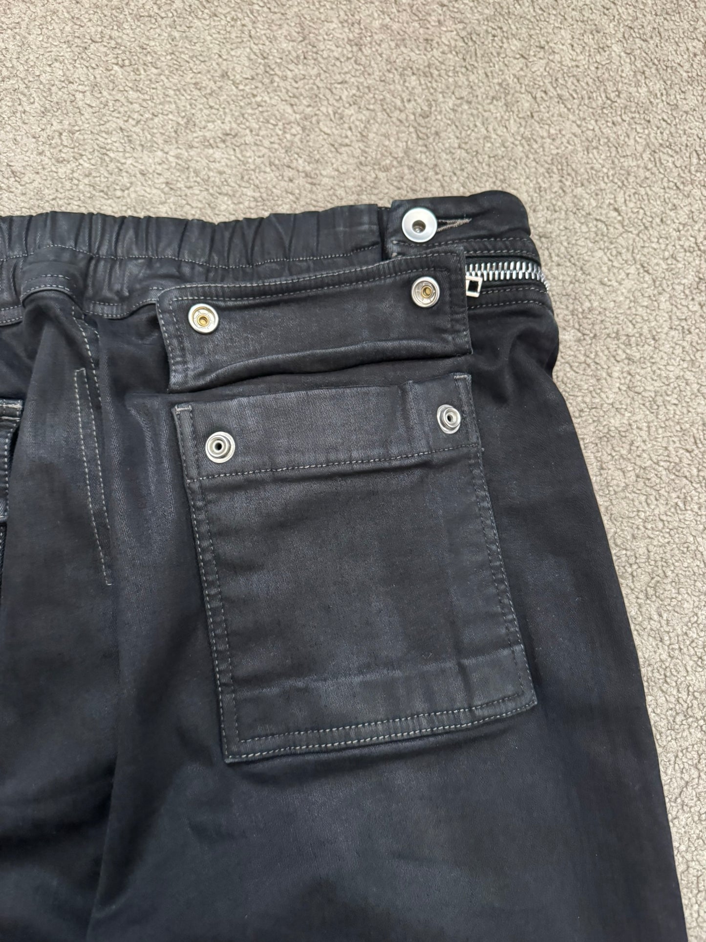 SS24 Rick Owens DRKSHDW "Lido" Black Waxed Aircut Denim Jeans
