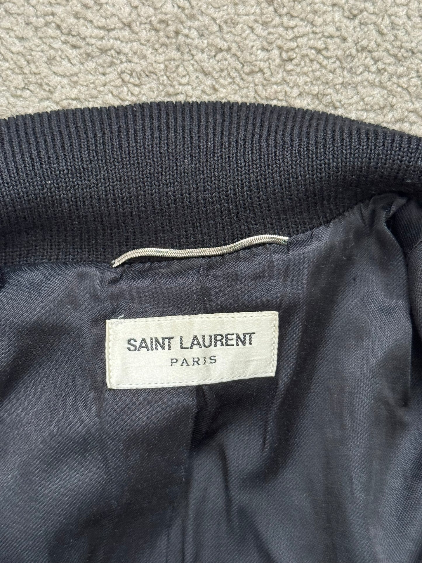FW14 Saint Laurent by Hedi Slimane Teddy Varsity Bomber Jacket