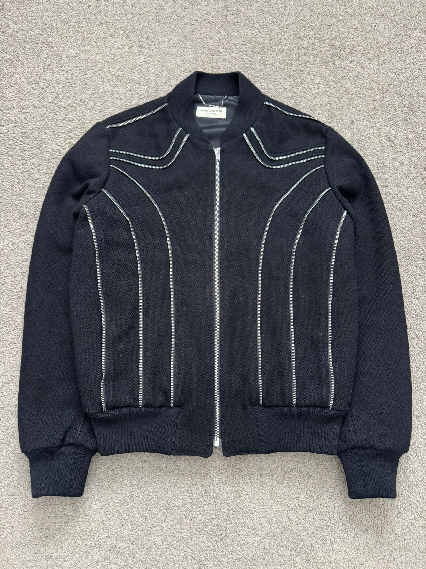 FW15 Saint Laurent by Hedi Slimane Zipper Teddy Varsity Bomber Jacket