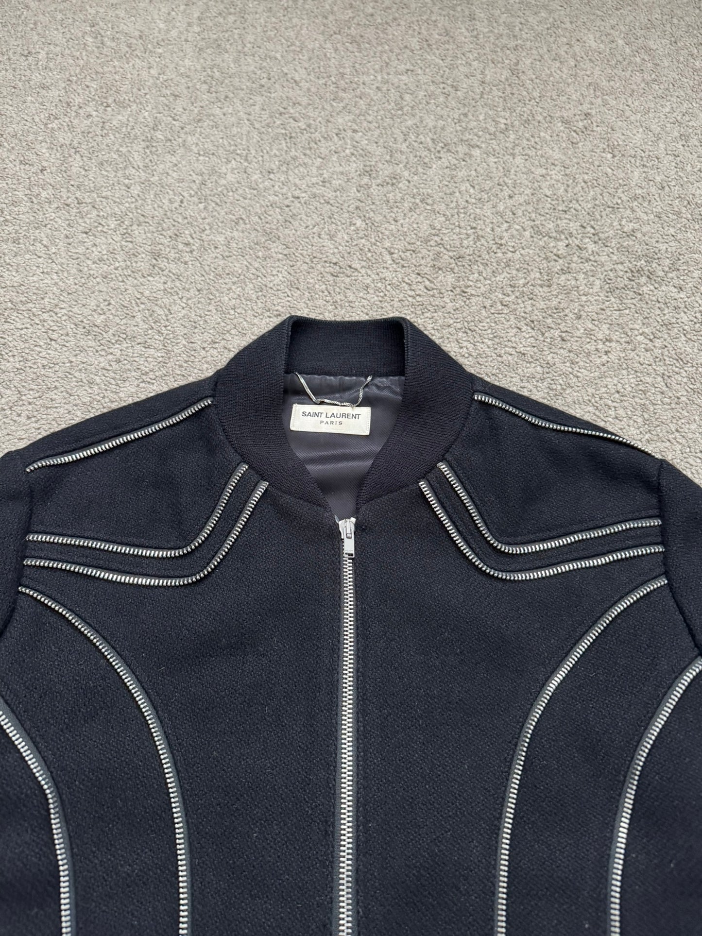 FW15 Saint Laurent by Hedi Slimane Zipper Teddy Varsity Bomber Jacket