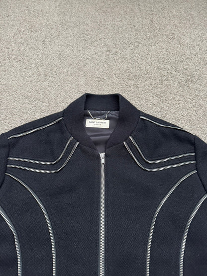 FW15 Saint Laurent by Hedi Slimane Zipper Teddy Varsity Bomber Jacket