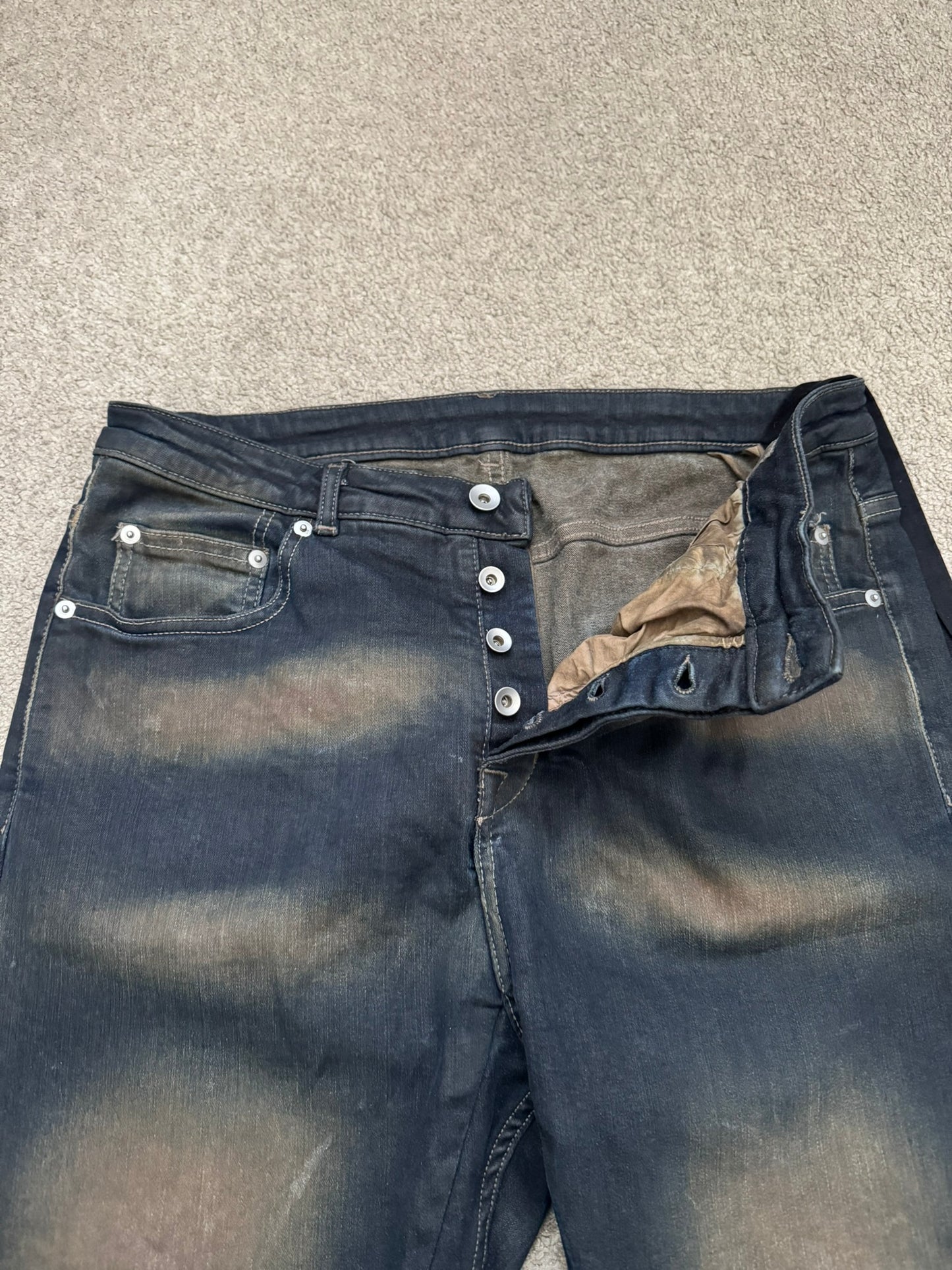 FW23 Rick Owens DRKSHDW Mud Wash Detroit Cut Denim Jeans
