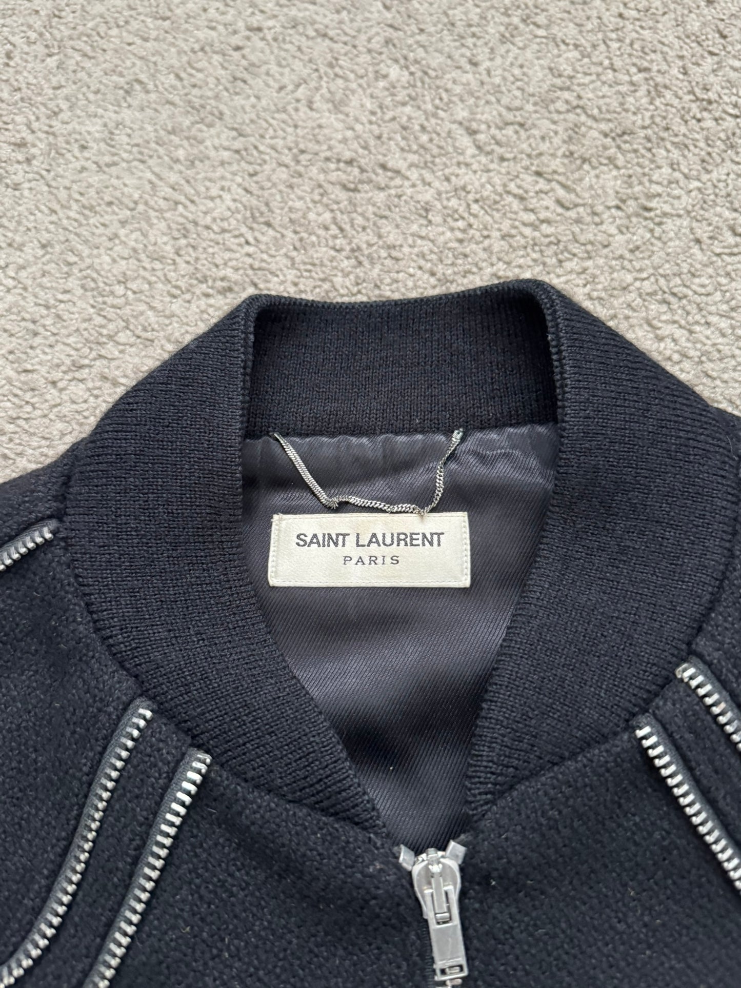 FW15 Saint Laurent by Hedi Slimane Zipper Teddy Varsity Bomber Jacket