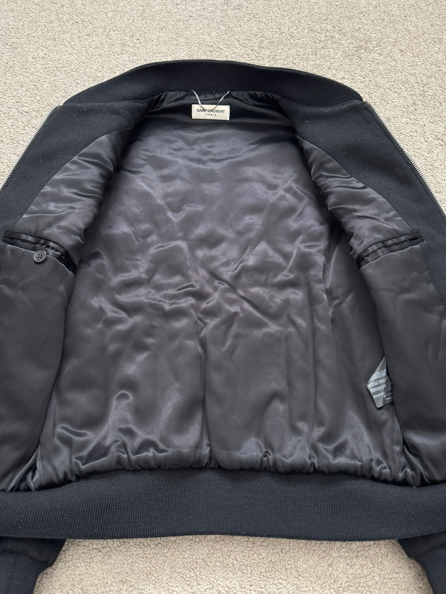 FW15 Saint Laurent by Hedi Slimane Zipper Teddy Varsity Bomber Jacket
