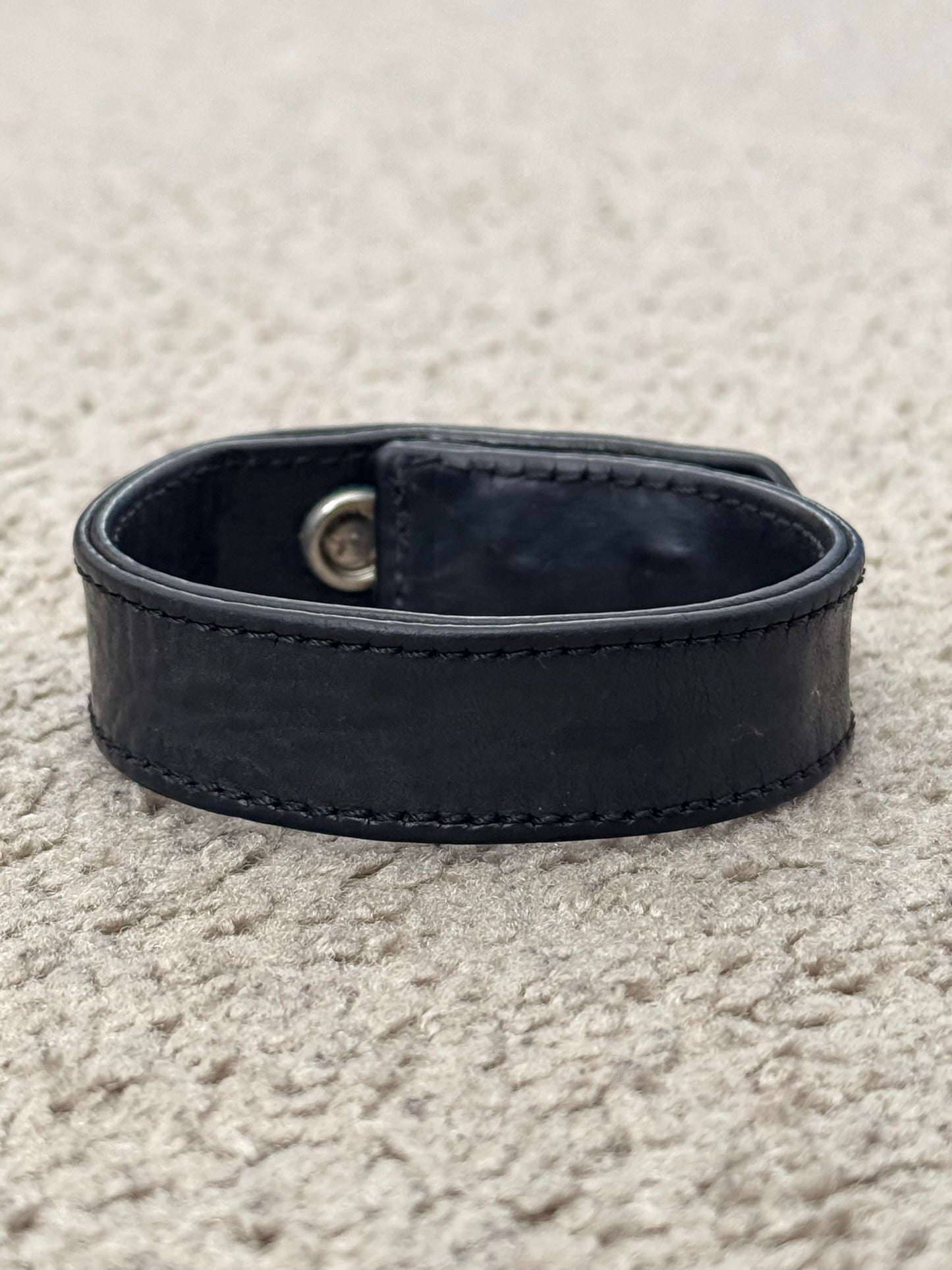 Chrome Hearts 3 Silver Vine Heart Snap Button Black Leather Bracelet