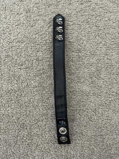 Chrome Hearts 3 Silver Vine Heart Snap Button Black Leather Bracelet