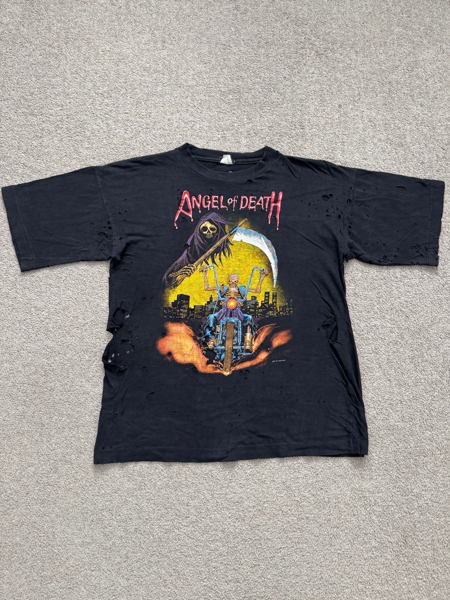 1990s Vintage Angel of Death Biker Distressed Thrashed T Shirt